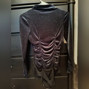 NWT Zara Blue/Purple Sparkly Velvet Ruched Bodysuit XS